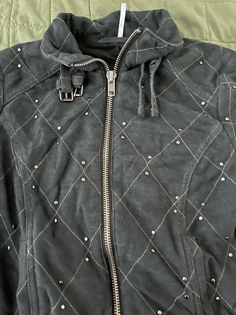 Free People Quilted Stud-Embellished Zip Bomber Jacket XS